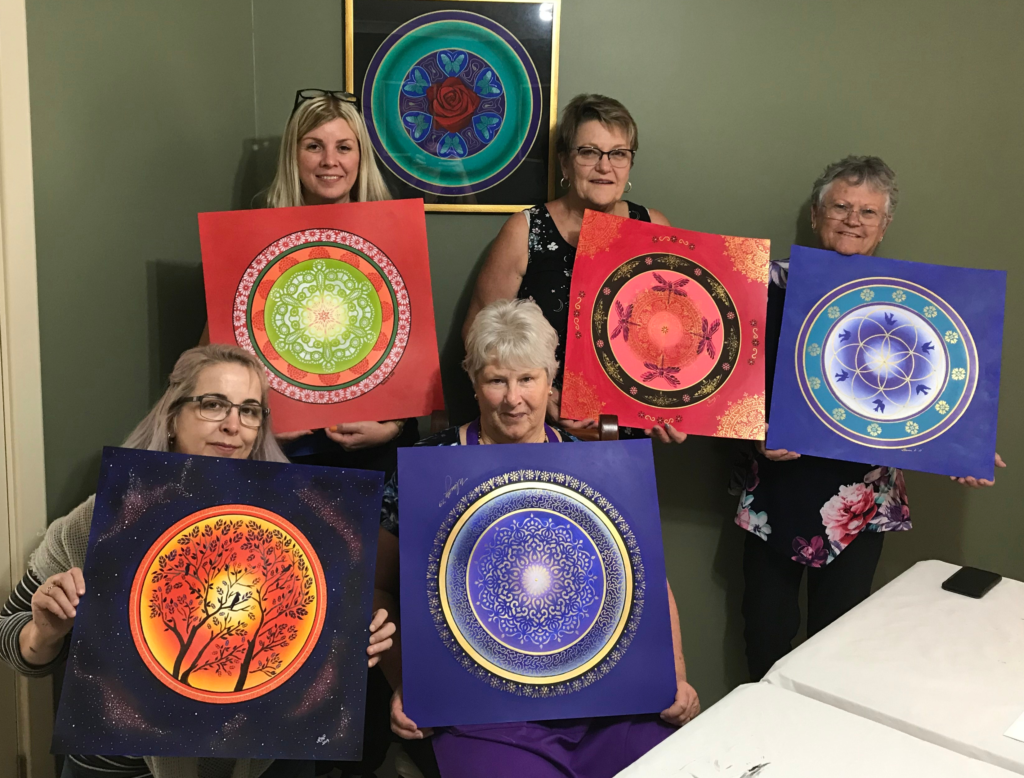 Group Acrylic Mandala Painting Intuitive Art Therapy Workshop with Embarked with Simone in Atwell, South of Perth Western Australia